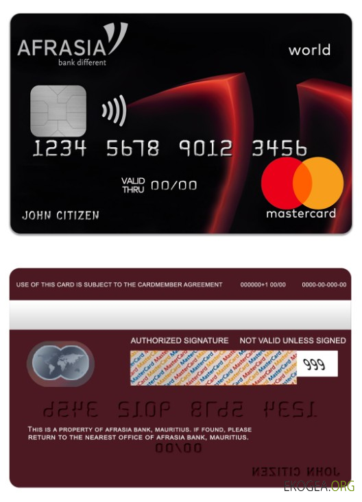 Carte Mastercard mondiale de la Banque Afrasia de Maurice